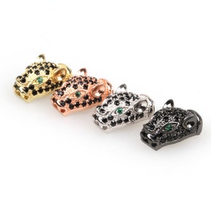 2pcs Brass Micro Pave Cz Cubic Zirconia Leopard Green Eyes Head Beads Leopard Charm Beads Accessories For Jewelry Diy Bracelet Making