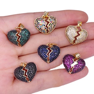 Trendy Broken Heart Pendant Jewelry Accessories 18K Gold Copper Micro Pave Cubic Zircon Love Heart Charm Pendant Accessories For DIY Jewelry