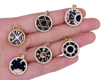 Sun Moon Star Pendant Jewelry Accessories Synthetic Agate Stone Sticky micro inlaid Cubic Zircon Gold Plated Necklace pendant DIY Jewelry