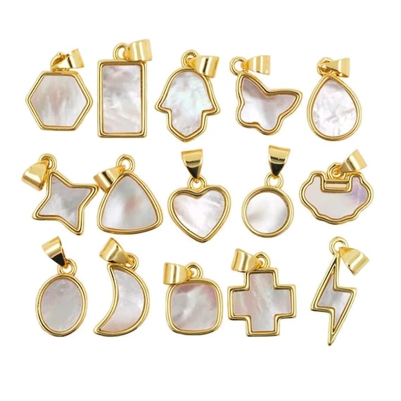 2Pcs Luxury Shell Pearl Round Pendant Moon/Cross/Hand/Heart/Star/Butterfly Charm Pendant Accessories For DIY Bracelet Necklace Jewelry