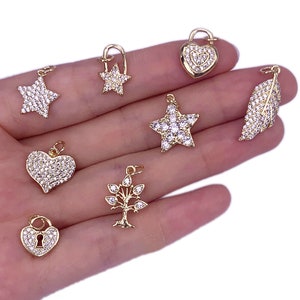 CZ Micro PAVE Star Charm Pendant Heart Pendant/Charm BRASS Star, Small Tag Star, North Star On Tag Pendant, Cubic Zirconia
