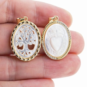 Classic Oval Tree Of Life/Heart Virgin Mary Necklace Pendant Jewelry Brass Pave Zircon Cross Pearl  Charm Pendant Accessories DIY Jewelry