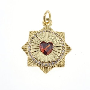 Trendy 18K Gold Medal Pendant Accessories Copper Micro Pave Heart Shape Cubic Zirconia Octet Necklace Pendant For DIY Jewelry Making