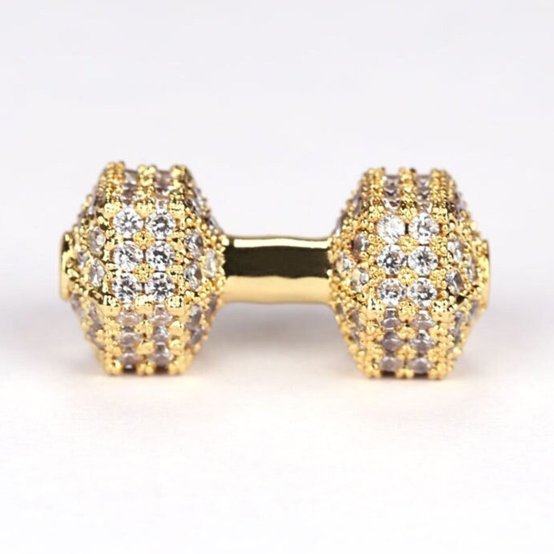 2PCS Dumbbell Bead Charm Jewelry Accessories Brass Micro Pave Cubic