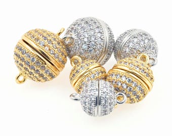 Original Design 8/10/12MM Magnet Clasp Jewelry Accessories Copper Inlaid Zircon Round Clasp Beads For DIY Necklace Bracelet Jewelry Making
