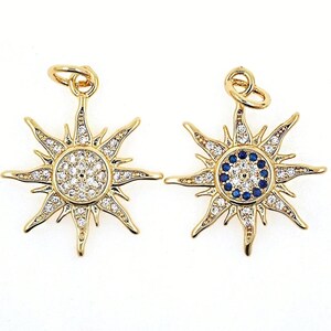 2Pcs Fashion Sun Pendant Charm Jewelry Brass Pave Clean Cubic Zircon Sunshine Design Necklace Pendant Accessories For DIY Jewelry Making