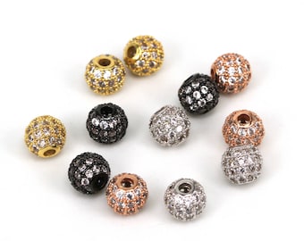 2PCS 6mm Round ball bead Micro Paved Beads,Clear Cubic Zirconia CZ beads,Women Bracelet Charms Spacers Clear Stone Beads