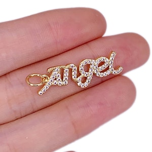 2Pcs Best Selling Lucky Jewelry Banhado a Ouro Personalizado Letra Anjo Pingente Cobre Micro Pave Cubic Zircon Acessórios Para DIY Jewelry Making