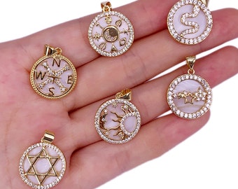 Geometry Pendant Gold Plated Jewelry Natural Freshwater Shell Sticky micro inlaid accessory pendant