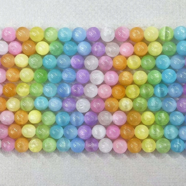 Noble Natural Colorful Cymophane Stone Round Beads Top Grade 6/8/10MM Loose Gypsum Stone Charm Beads Gem For DIY Necklace Bracelet Jewelry