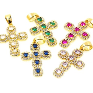 Fashion Hiphop Cross Necklace Pendant Jewelry Brass Inlaid Zircon Christian Cross Pendant Charm Accessories DIY Amulet Jewelry For Men Women