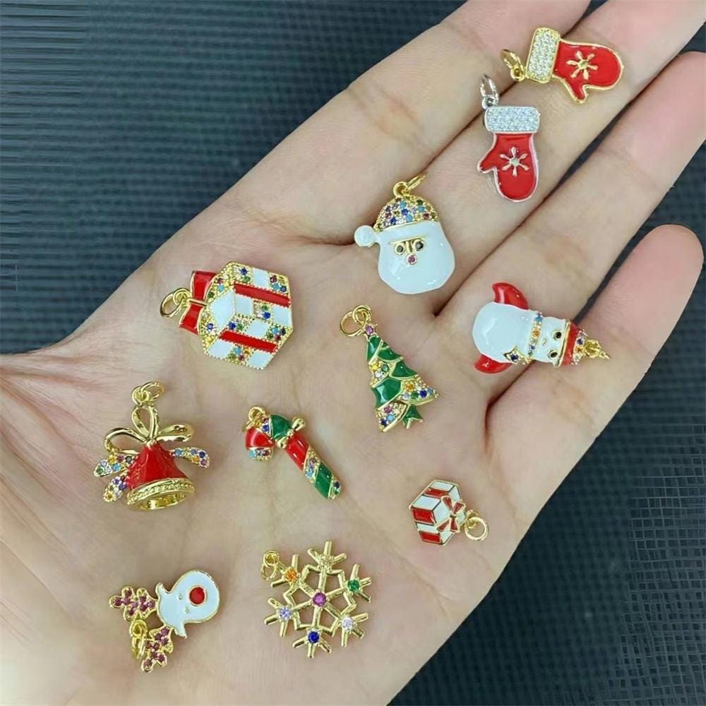 5Pcs Christmas Jewelry Pendant Accessories Colorful Enamel Christmas Tree Elk Snowflake Gift Charm Pendant Jewelry DIY Necklace Bracelet