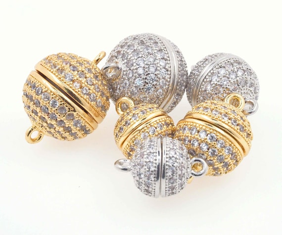 Original Design 8/10/12MM Magnet Clasp Jewelry Accessories Copper Inlaid Zircon Round Clasp Beads For DIY Necklace Bracelet Jewelry Making