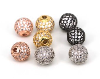2PCS 10mm Round ball Micro Paved Beads,Clear Cubic Zirconia CZ beads,Women Bracelet Charms Spacers Clear Stone Beads Jewelry Accessories