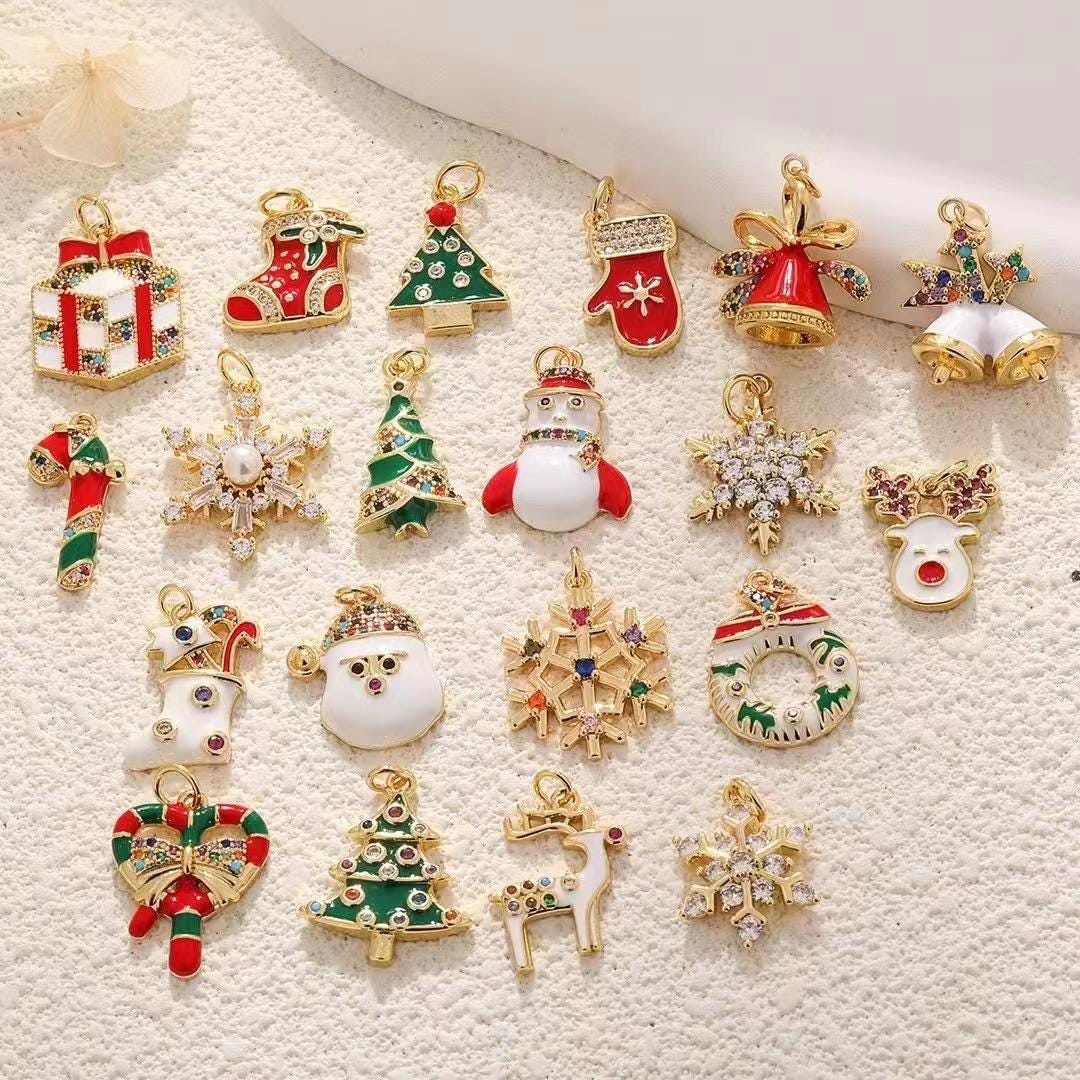5Pcs Christmas Jewelry Pendant Accessories Colorful Enamel Christmas Tree Elk Snowflake Gift Charm Pendant Jewelry DIY Necklace Bracelet