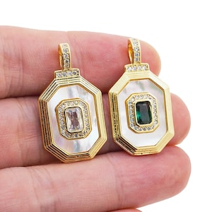 Classic Natural Shell Pearl Necklace Pendant Jewelry Brass Pave Zircon Geometric Charm Pendant Beads Accessories For DIY Jewelry Making