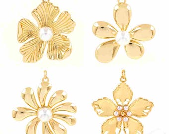 2 piezas de colgantes de flores únicos y novedosos, collar con colgante de flores grandes con perlas incrustadas en cobre, accesorios de joyería para la creación de joyas DIY.