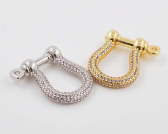 Nieuwe U-vorm schroefsluiting sieraden accessoires, messing ingelegde zirkoon u-vorm slot karabijnsluiting bedelhanger, DIY armbanden ketting sieraden