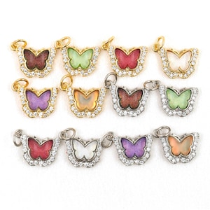 2Pcs Unique Butterfly Charm Pendant Jewelry Brass Inlaid Zircon Opal Colorful Bracelet Necklace Pendant Accessories DIY Women Jewelry Making