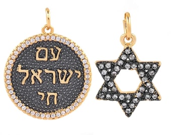 2pcs New Star Of David Pendant Jewelry Accessories ,Israel Jewish People Solomon Seal Hebrew Ahphabets Symbols Inlaid Zircon Charms Jewelry