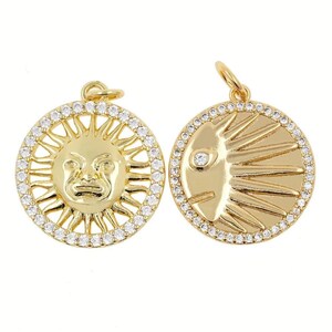 2 pièces or 18 carats rond pendentif à breloques accessoires de bijoux cuivre Micro pavé zircon cubique forme de soleil creux collier pendentif pour bijoux à bricoler soi-même