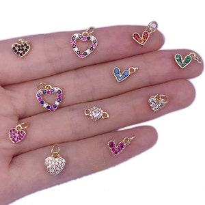Shiny Gold colorful Heart Charm,CZ Heart Shape pendant, Bracelet Charms for Jewelry Making bracelet or necklace