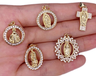 New Christ Jesus Pendant Jewelry Accessories 18K Gold Copper Inlaid Zircon Virgin Mary Necklace pendant, DIY Cross Charm Pendant Jewelry