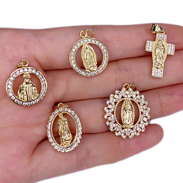 New 18K Gold Copper Micro Pave Cubic zircon Jesus Pendant Jewelry Accessories virgin mary Necklace pendant,round mary charm pendant Jewelry