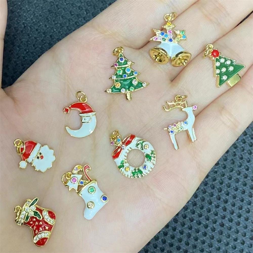 5Pcs Christmas Jewelry Pendant Accessories Colorful Enamel Christmas Tree Elk Snowflake Gift Charm Pendant Jewelry DIY Necklace Bracelet