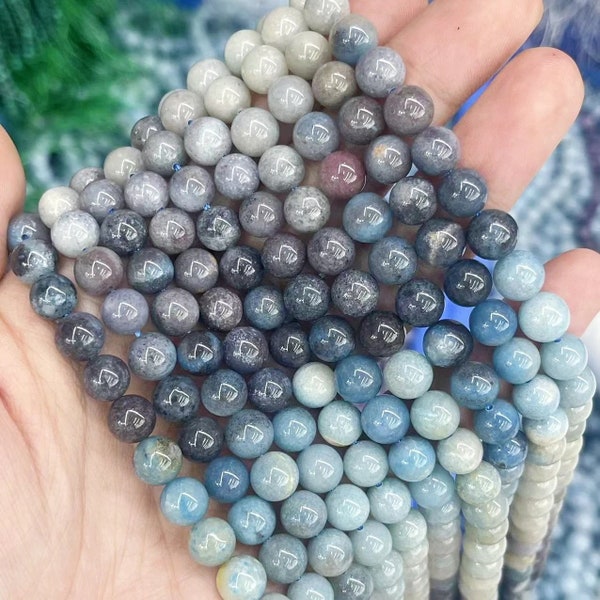 8/10MM High Quality Natural Trolleite Round Stone Charm Bead Noble Blue White Gradient Montebrasite Stone Quartz Gem For DIY Jewelry Making