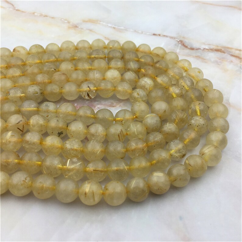 Wholesale Gold Rutilated Crystal Quartz Beads Bracelet Necklace Jewelry Making