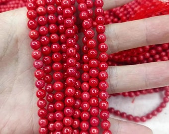 Echte natürliche rote Korallen Stein Perlen Bestnote 4/6/8 mm runde glatte Korallen Perlen Edelstein für DIY Armband Halskette Schmuck machen