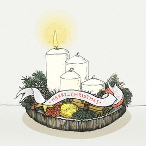 Cartão de feliz Natal, cartão de Natal para impressão, velas de Natal