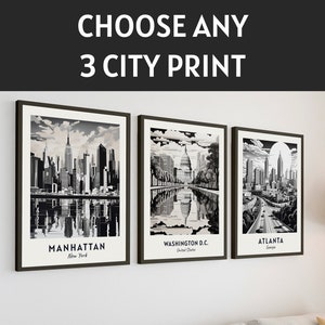 Custom City Prints 3er Set - Personalisiertes Schwarz & Weiß Wand Kunst Trio - Reise Poster - Digitaler Download Urban Decor