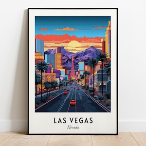 Las Vegas reizen print kunst aan de muur, Las Vegas - Nevada City print, Las Vegas reiscadeau, Las Vegas City poster, digitale download, reiscadeau