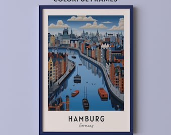 Hamburg Travel Poster Germany Print Wall Art City Print Cityscape Artwork Travel Wall Decor Digital Download Travel Gift