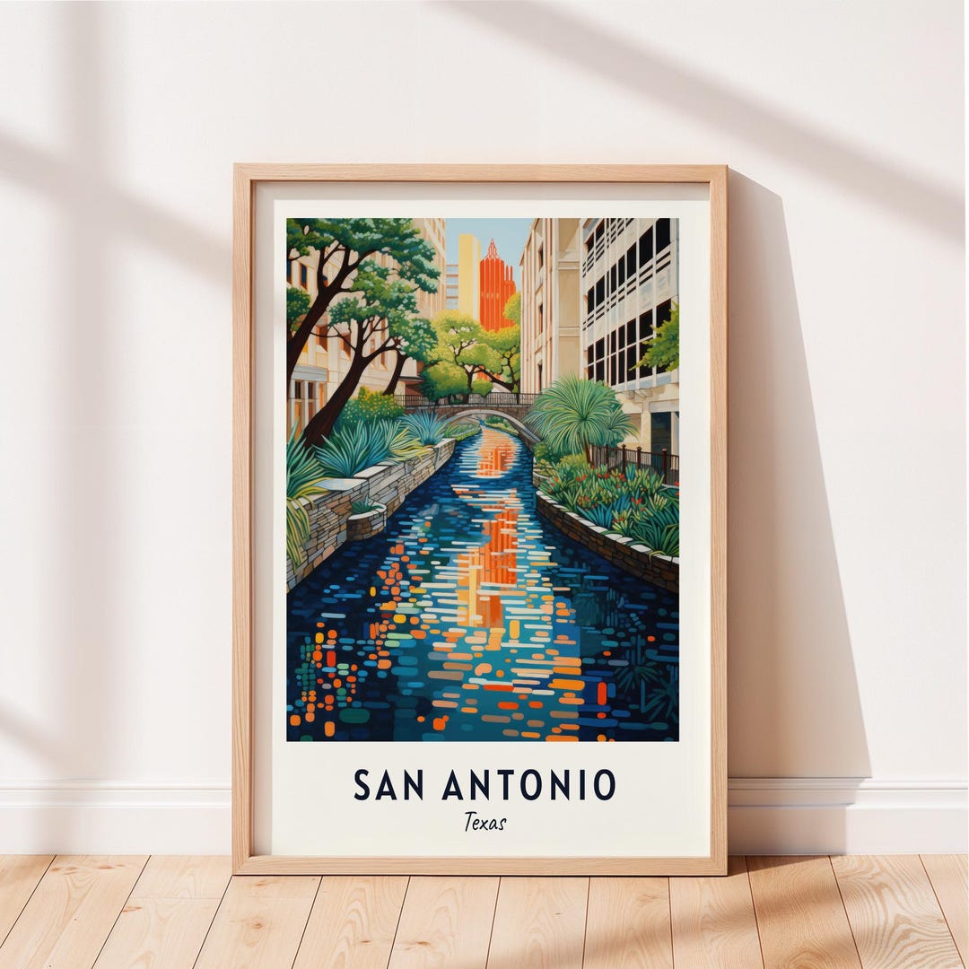 San Antonio Travel Poster San Antonio River Walk Wall Art Texas Print ...