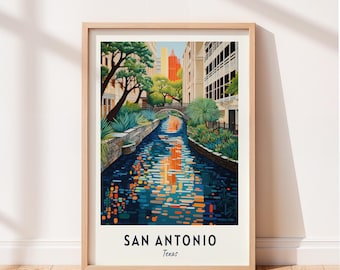 Póster de viaje de San Antonio, paseo fluvial de San Antonio, arte mural, impresión de Texas, paisaje urbano, decoración de pared de viaje, descarga digital, regalo de viaje