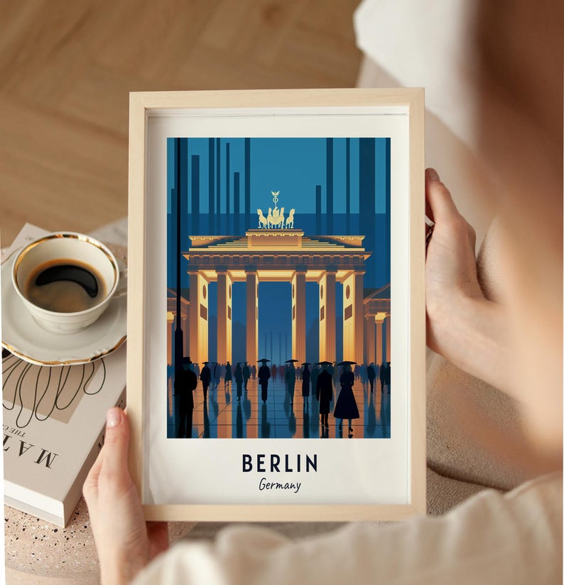 Berlin Brandenburg Gate Print, Germany Architecture Wall Art, Night City Travel Poster, Printable Digital Download image 9