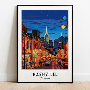 Impresión de arte mural con viajes a Nashville, impresión de la ciudad de Nashville, Tennessee, regalo de viaje a Nashville, póster de la ciudad de Nashville, descarga digital, arte mural