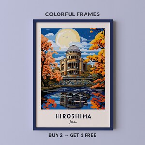 Póster de viaje de Hiroshima, Japón, impresión de arte de pared, impresión de ciudad, paisaje urbano, obra de arte, decoración de pared de viaje, descarga digital, regalo de viaje