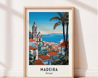 Madeira Reseposter Madeira Portugal Väggkonst Portugal Tryck Stadslandskap Konstverk Reseväggdekor Digital Nedladdning Resegåva