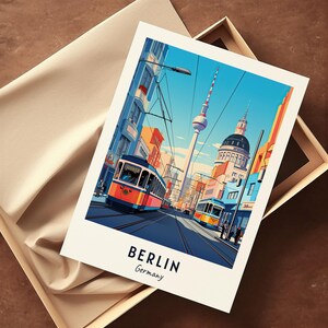 Berlin Alexanderplatz Travel Poster, TV Tower and Tram Wall Art, Germany Cityscape Print, Printable Digital Download image 2