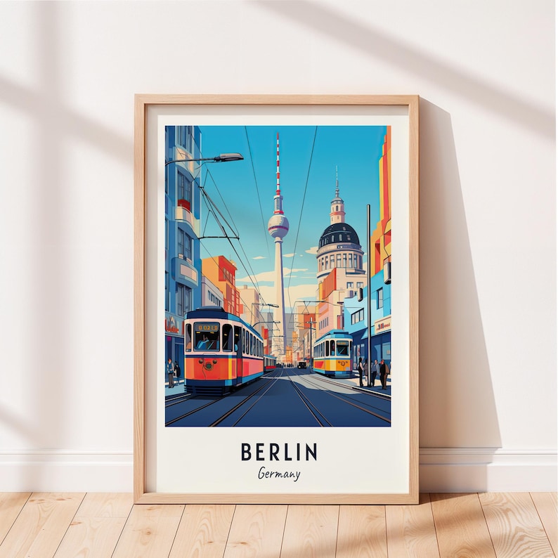 Berlin Alexanderplatz Travel Poster, TV Tower and Tram Wall Art, Germany Cityscape Print, Printable Digital Download image 1