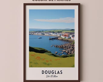 Affiche de voyage Douglas, impression d'art mural de l'île de Man, impression de ville, oeuvre d'art paysage urbain, décoration murale de voyage, téléchargement numérique, cadeau de voyage