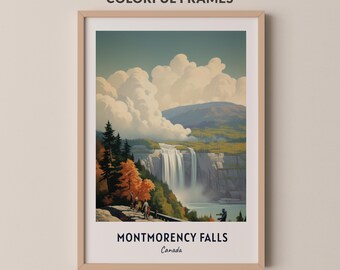 Póster de viaje de las cataratas de Montmorency, Canadá, impresión de arte de pared, impresión de ciudad, paisaje urbano, obra de arte, decoración de pared de viaje, descarga digital, regalo de viaje