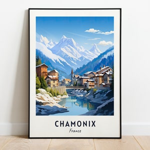 Impresión de viaje de Chamonix, póster de esquí de Chamonix, póster de esquí de Francia, descarga digital de Chamonix, impresión de estación de esquí