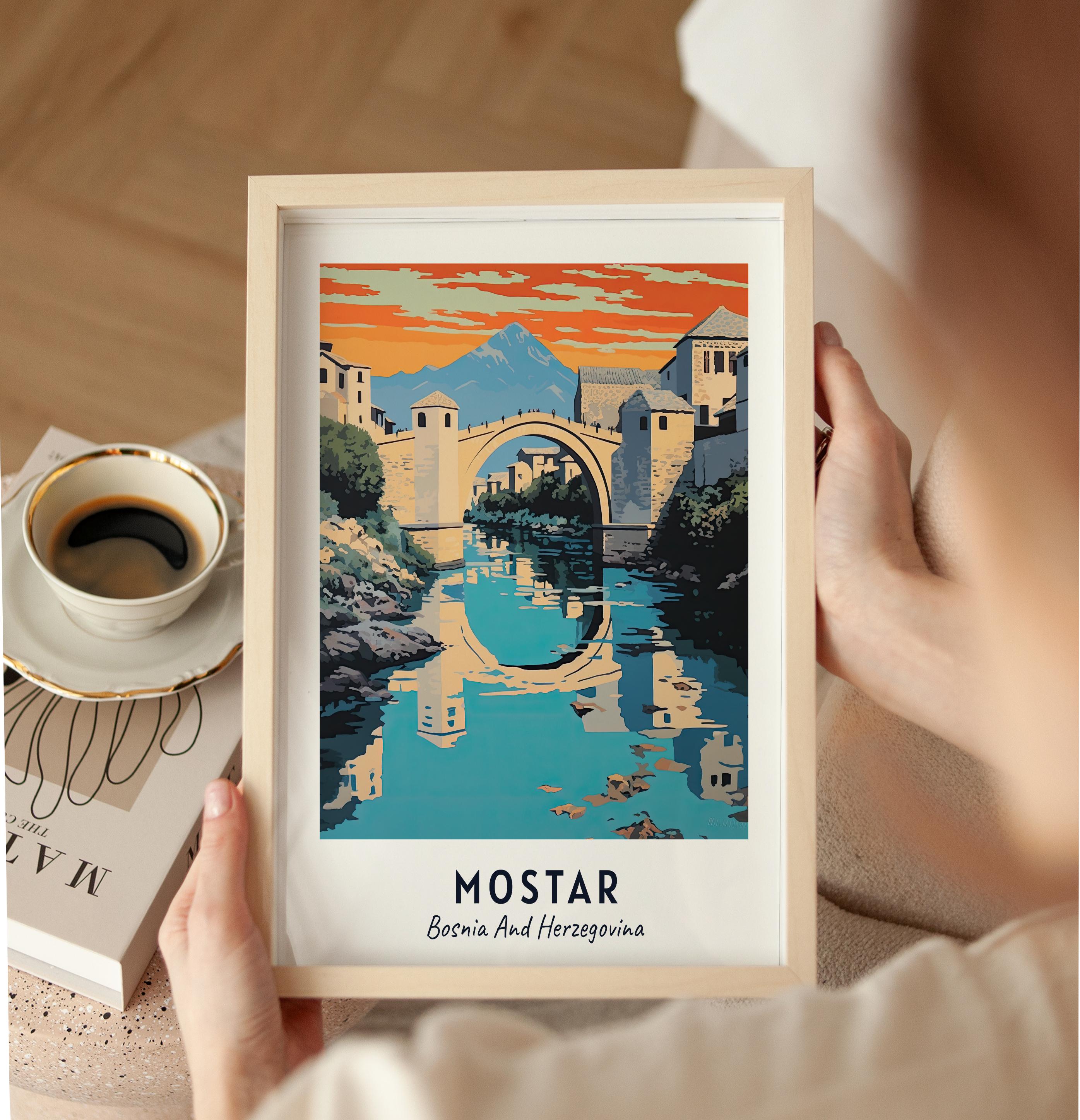 モスタル旅行ポスター スタリ・モスト（旧橋）壁アート ボスニア