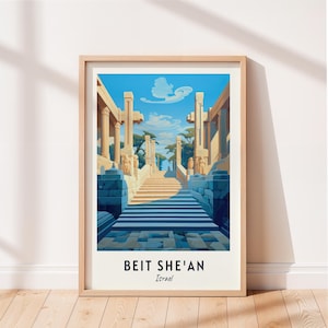 Poster di viaggio di Beit She'an, Parco nazionale di Beit She'an, Arte murale di Israele, Stampa di paesaggio urbano, Decorazione murale da viaggio, Download digitale