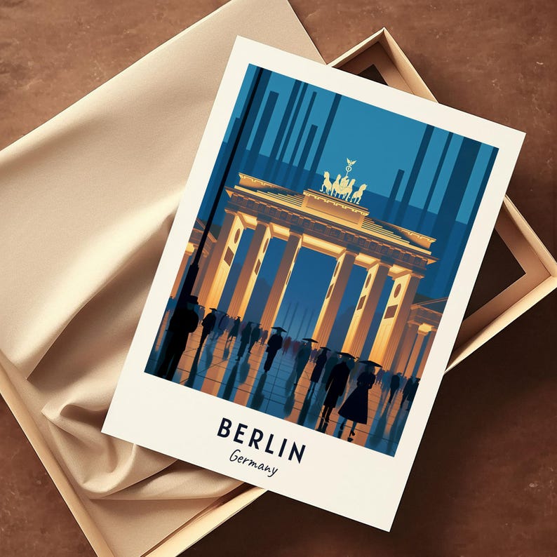 Berlin Brandenburg Gate Print, Germany Architecture Wall Art, Night City Travel Poster, Printable Digital Download image 2